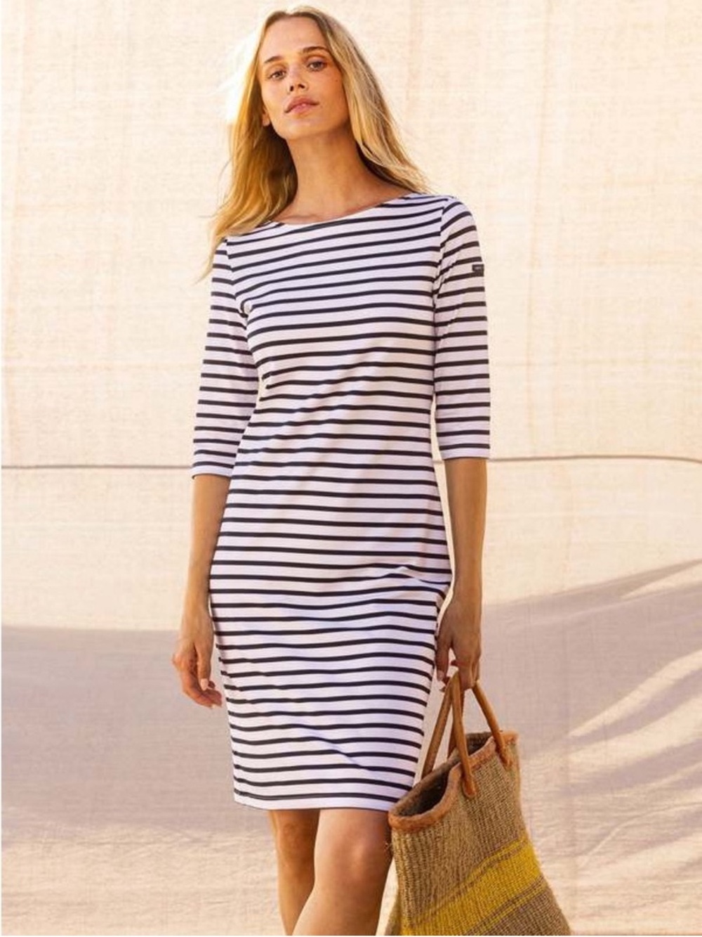 SAINT JAMES Propriano Anti-UV Nautical White Blue Stripe Mini Dress Size 6 $235